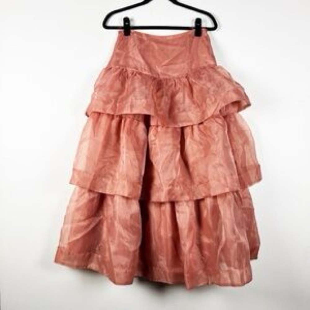 Petal And Pup Mable Florence Tiered Chiffon Ruffle Midi Skirt Dusty Rose M